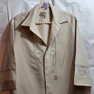 Beau Tiki, Like New, Men's, Tan, Linen, Hawaiian Shirt, Size XL